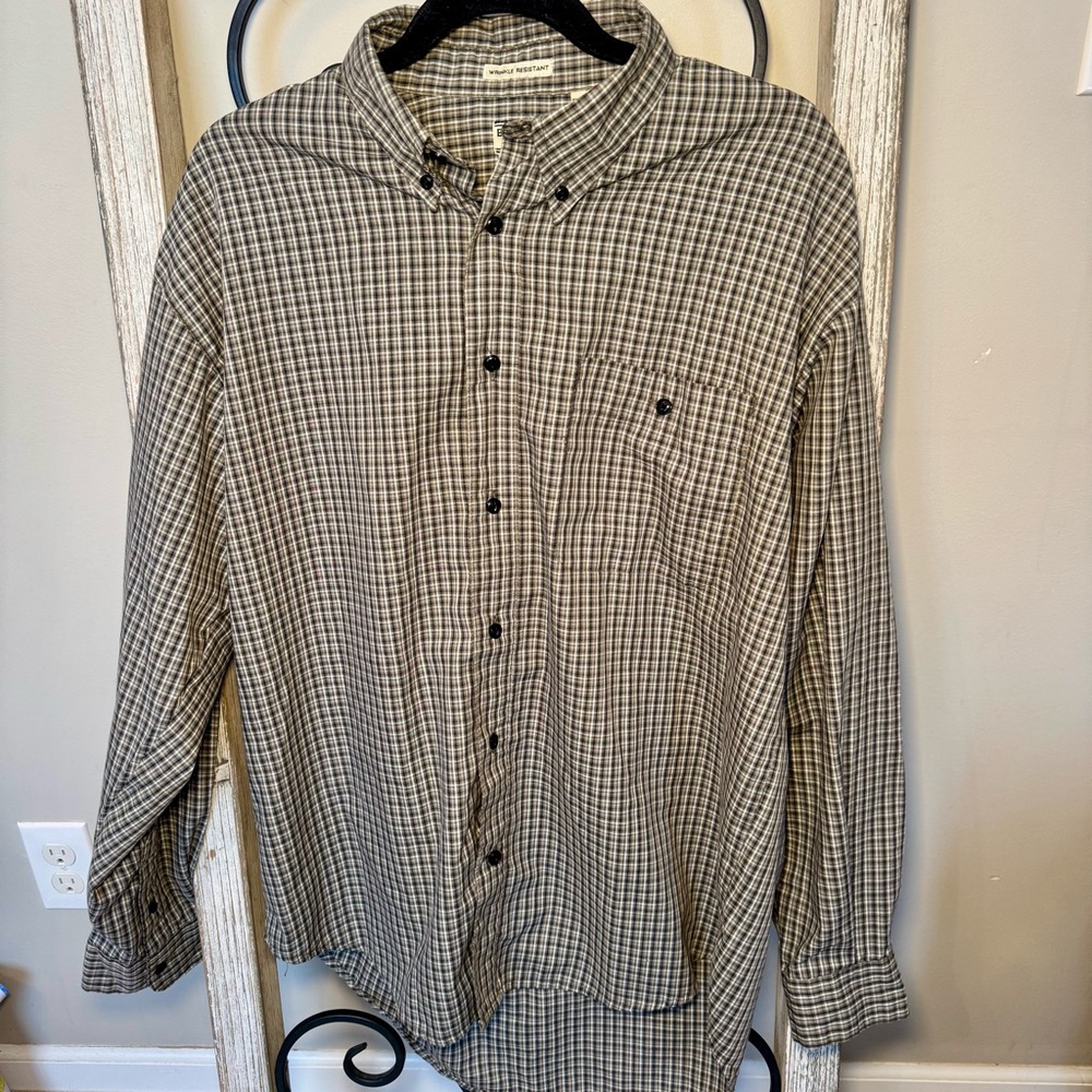 Bugle Boy Original Green Plaid Wrinkle Resistant Button Down Shirt L